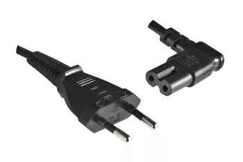 Power cord Euro plug type C to C7 90° (left, right), 0,75mm², VDE, black, length 1,50m